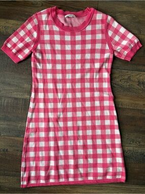 Pink and White Gingham Knit Mini Dress